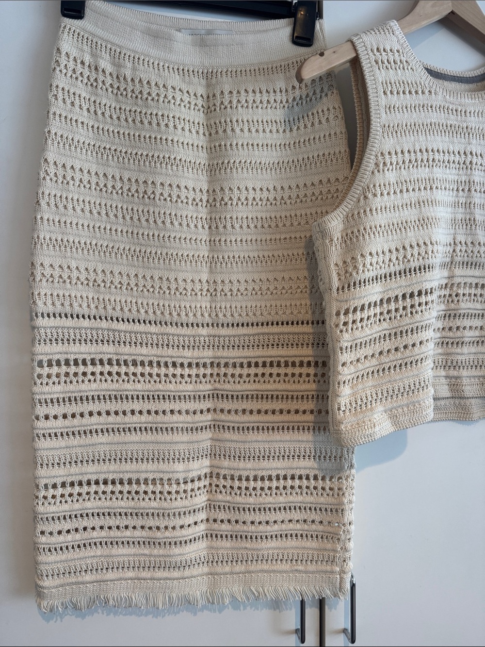 Brochu Walker Cream Crochet Knit Skirt & Tank Set